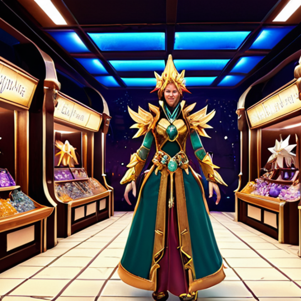 A charismatic character from Reverse: 1999, elegantly adorned in a rare, glowing costume. Behind them, a magical in-game shop displays shimmering "Dream Shards" and "Rusty Crystals" alongside limited-time offers and festive seasonal event decorations. The scene captures the triumph of obtaining exclusive attire through strategic purchases and event participation, rendered in a vibrant, detailed fantasy art style with cinematic lighting.
