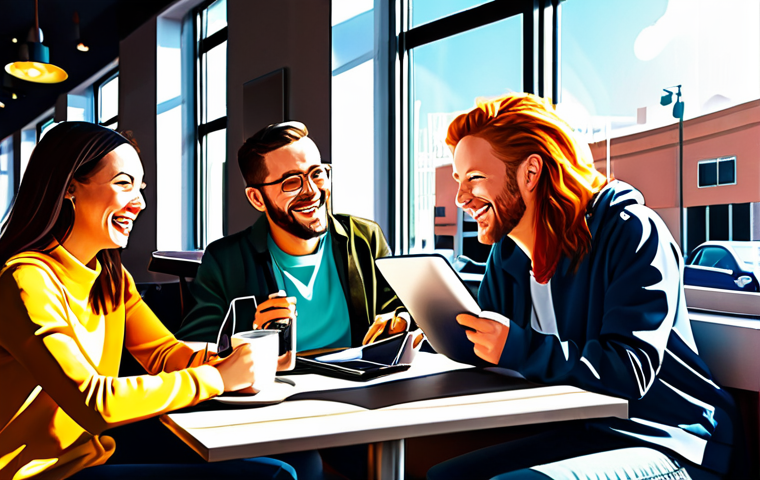 Creative Fan Art**

"A digital painting of a diverse group of friends (fully clothed in modern, stylish outfits) at a modern cafe. They are laughing and working on fan art related to Reverse: 1999 - drawings, crafts, and digital art on tablets. Sunlight streams through the windows.  Bright, cheerful colors, perfect anatomy, professional illustration, high quality, safe for work, appropriate content."

**