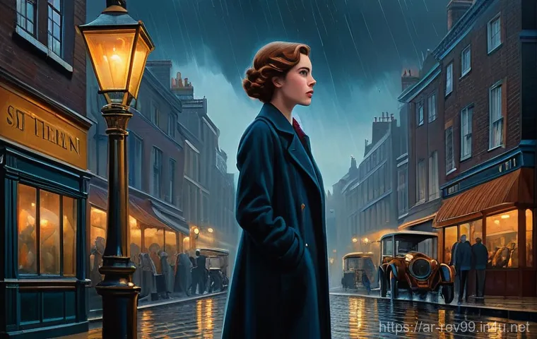 리버스 1999 세계관 심층 탐구 - **Prompt:** A young woman, Vertin, the Timekeeper, standing on a cobblestone street in a stylized 19...