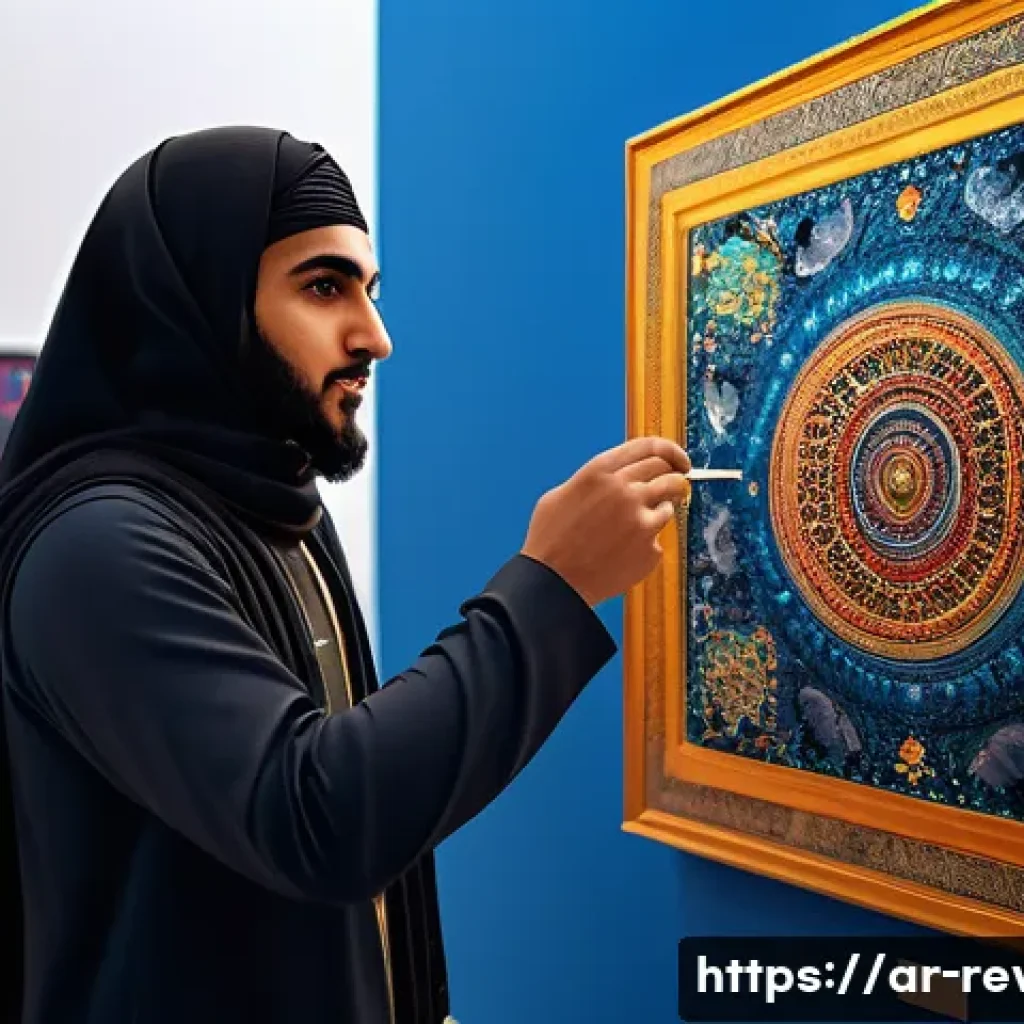 리버스 1999 팬아트 갤러리 - A vibrant digital art exhibition scene showcasing young Arab artists presenting their fan art inspir...