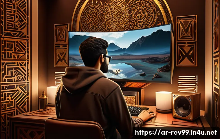 리버스 1999 공략 사이트 추천 - A detailed digital illustration of a Middle Eastern gamer’s cozy room setup, featuring traditional A...
