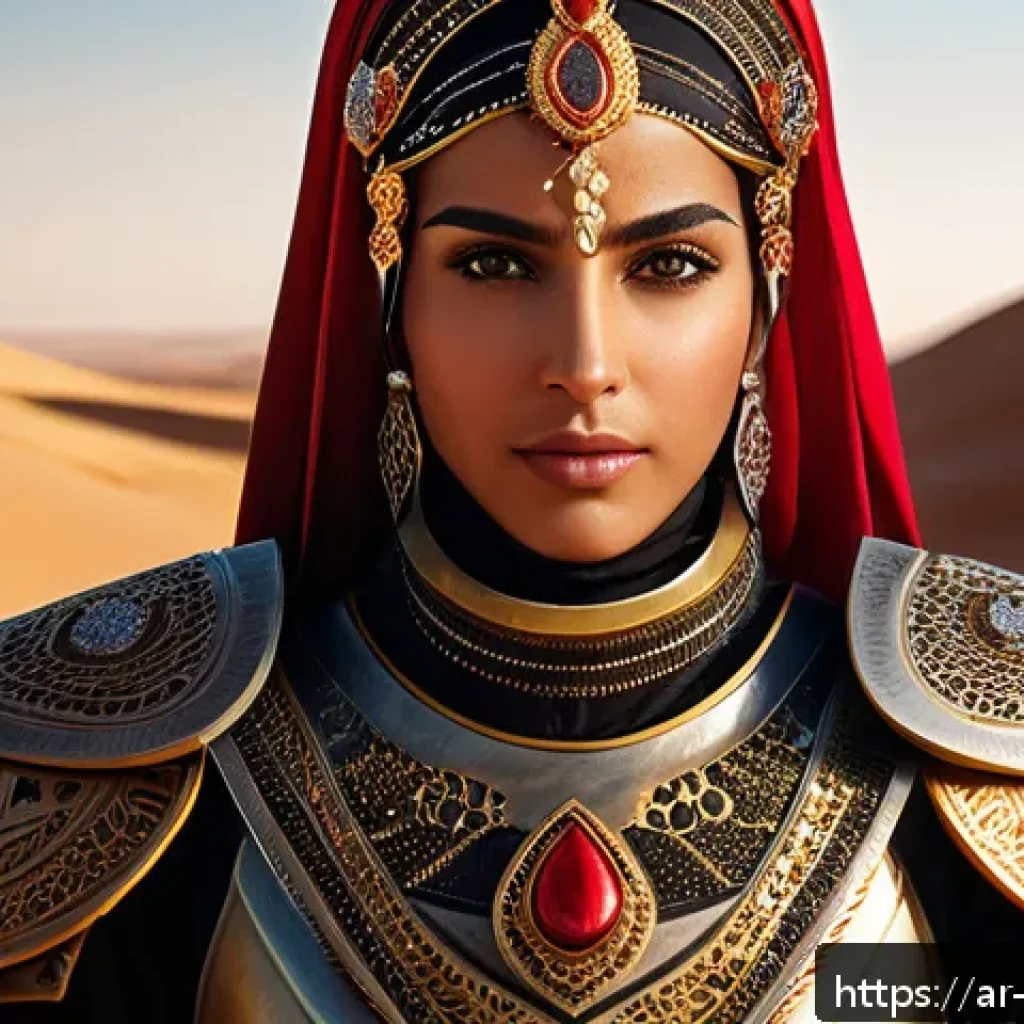 리버스 1999 캐릭터 아트 갤러리 - A heroic character from a futuristic Arabic-inspired world, wearing intricately decorated traditiona...