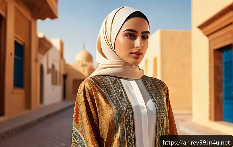 리버스 1999 상점에서 무엇을 사야 할까 - A stylish young Arab woman wearing elegant modern fashion from Reverse 1999, featuring unique artist...