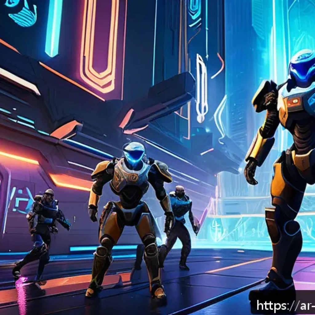 리버스 1999 개발자 Q A - A dynamic scene of a futuristic multiplayer battle arena from Revers 1999, featuring diverse charact...