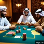 리버스 1999 초보자 실수 방지 - A detailed digital illustration of a strategic card game scene set in a modern Middle Eastern gaming...
