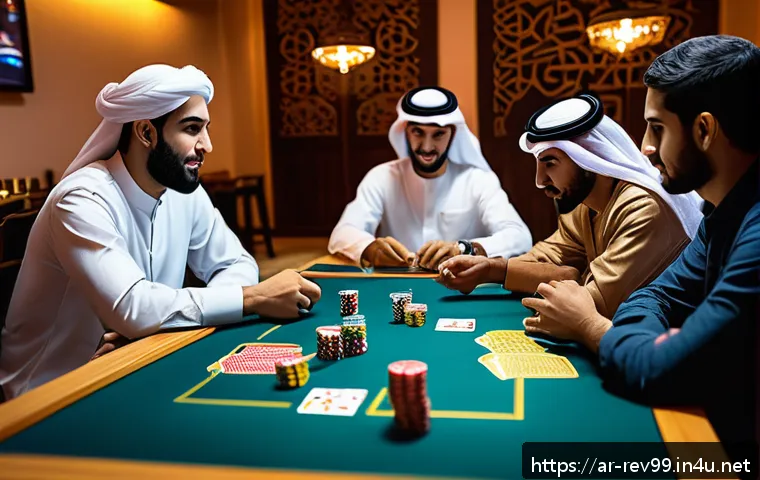 리버스 1999 초보자 실수 방지 - A detailed digital illustration of a strategic card game scene set in a modern Middle Eastern gaming...